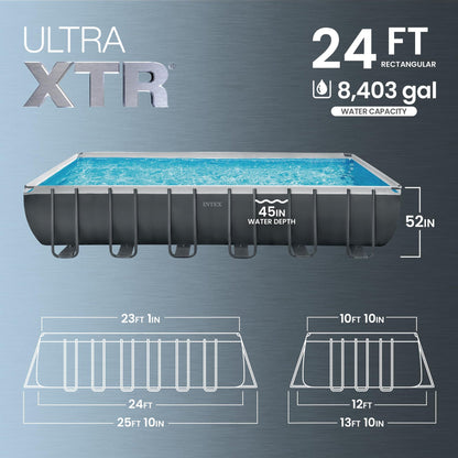 INTEX Ultra XTR 24 ft x 12 ft 52 in Above Ground Pool Set, Rectangular Swimming Pool