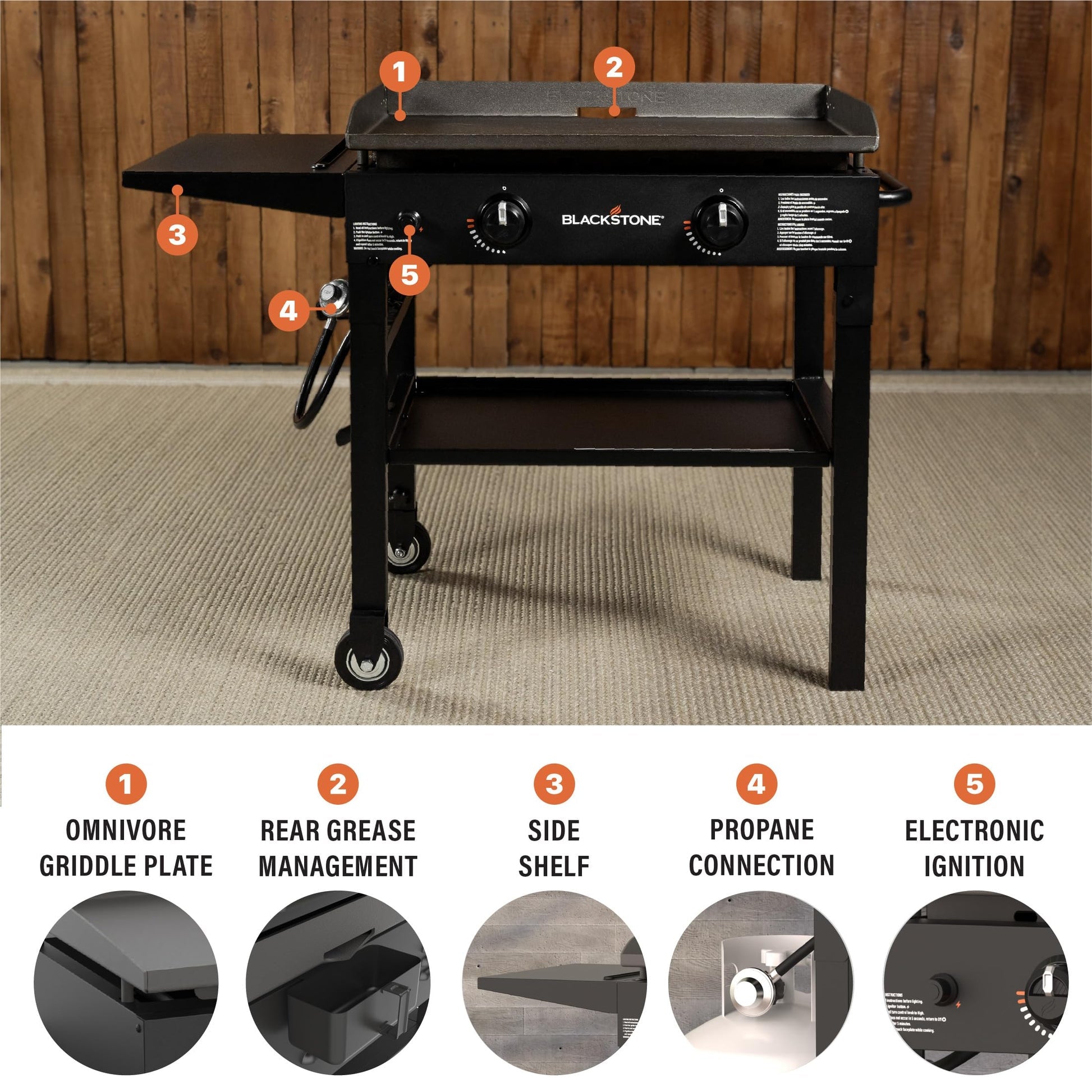 Blackstone Flat Top Gas Grill Griddle 2 Burner Propane Fuelled Rear Grease Management System