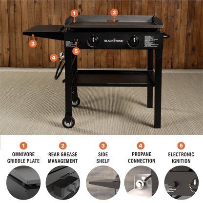 Blackstone Flat Top Gas Grill Griddle 2 Burner Propane Fuelled Rear Grease Management System