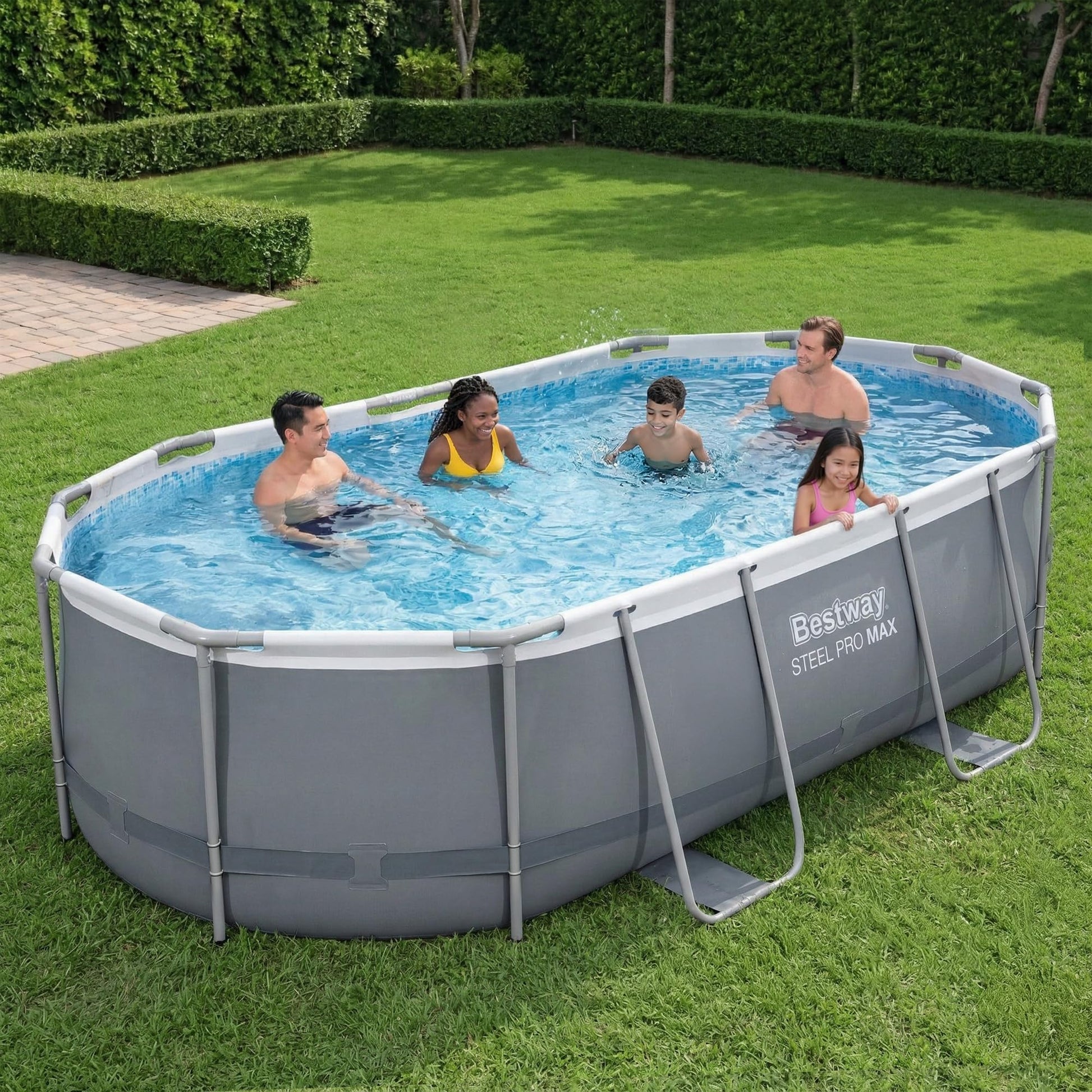 Bestway Steel Pro MAX 16' x 10' x 42" Above Ground Pool, Oval Metal Frame Outdoor Swimming Pool